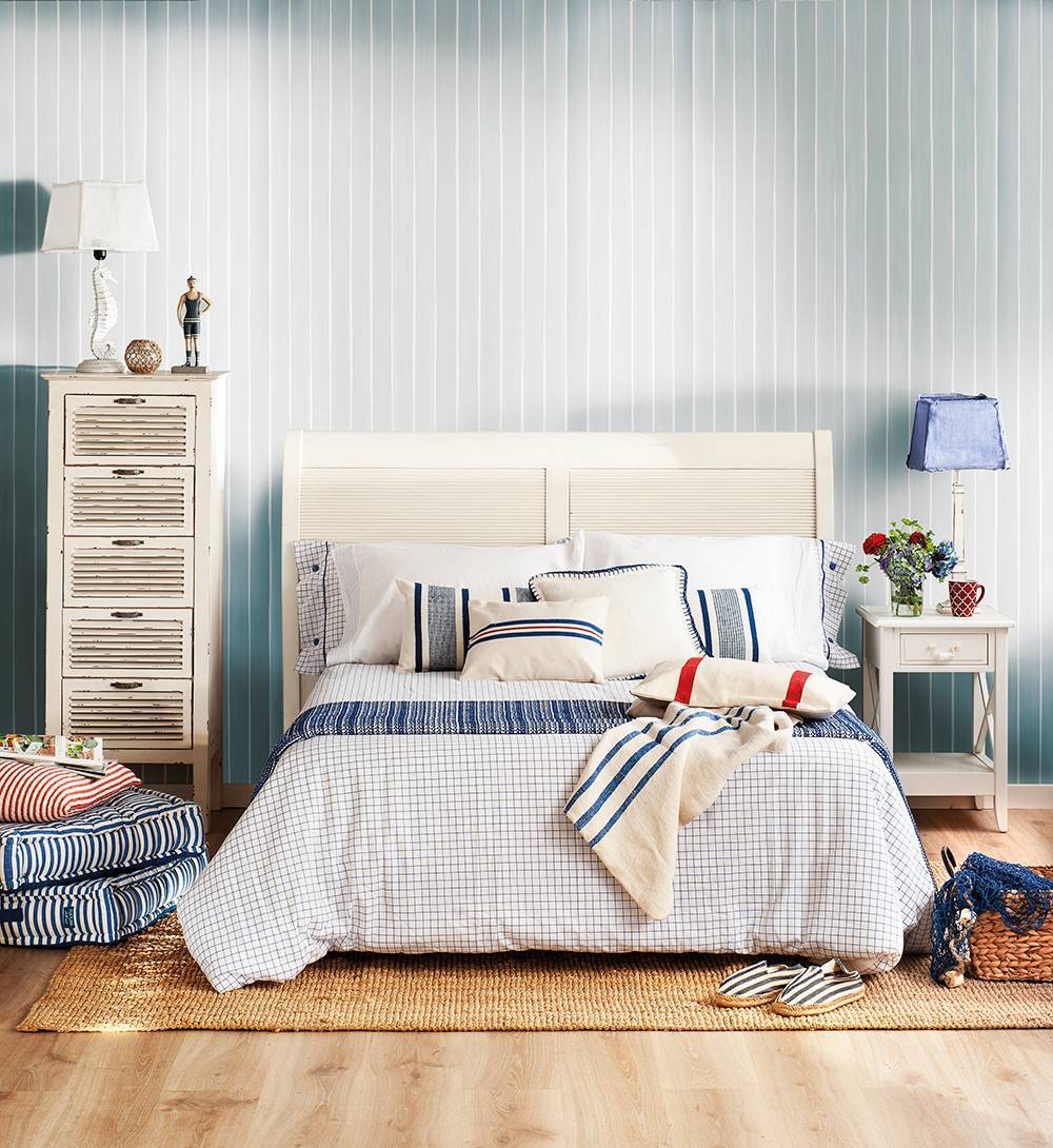 White and blue bedroom