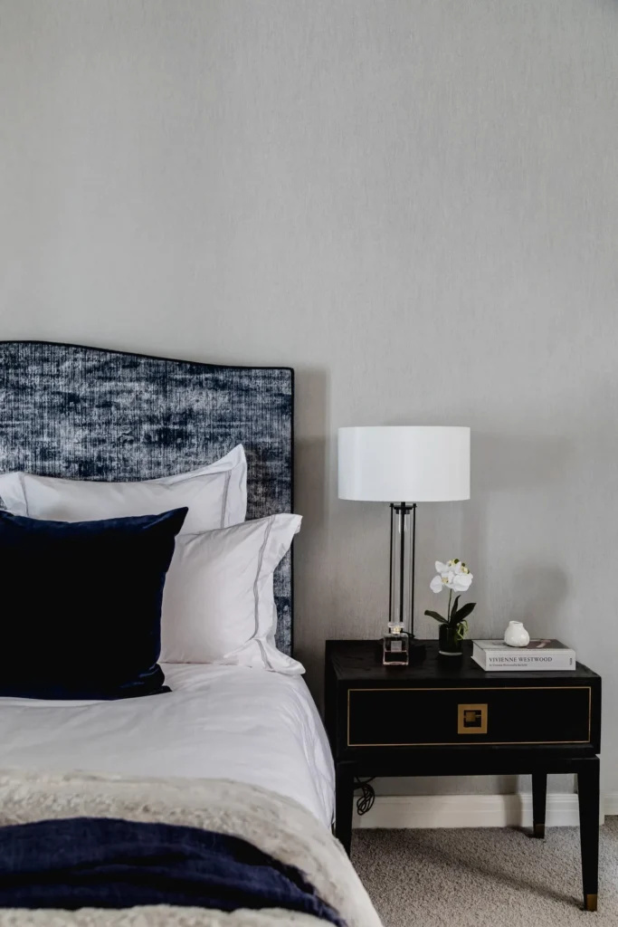 Sleek Monochromatic Navy Bedroom Design