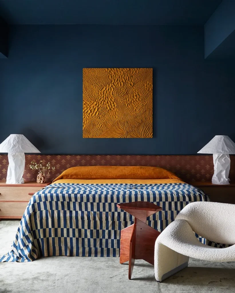 Bold Artwork Against Navy Backdrop