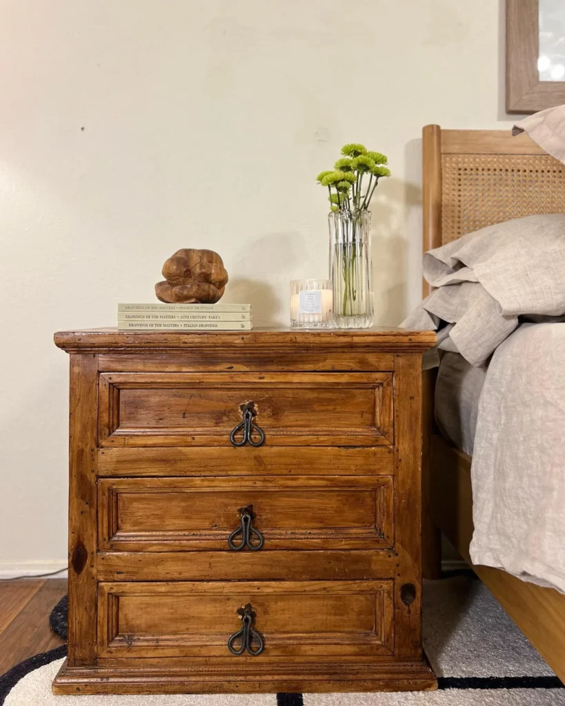 Rustic Wooden Nightstand with Metal Accents